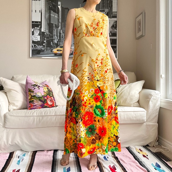Vintage floral empire waist A-line maxi dress - Picture 6 of 13